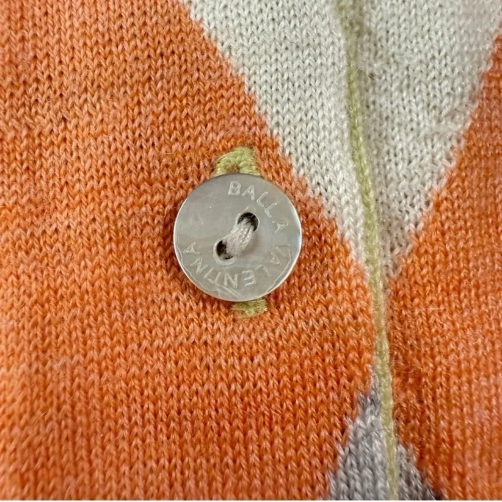 VTG Y2K 90s Women Pastel 100% Wool Argyle Button Down Cardigan Sweater Preppy - Picture 4 of 6